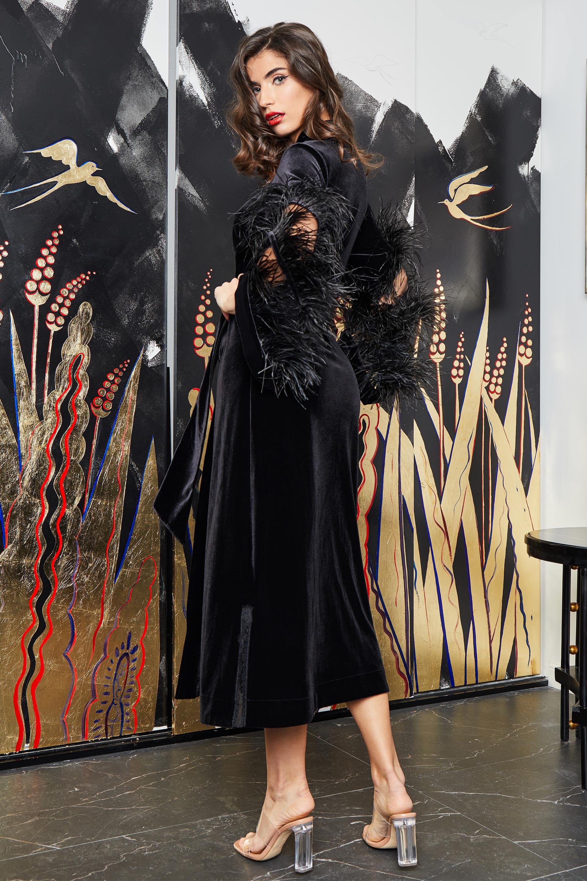 Velvet robe with Ostrich feathers Star Robe MA26