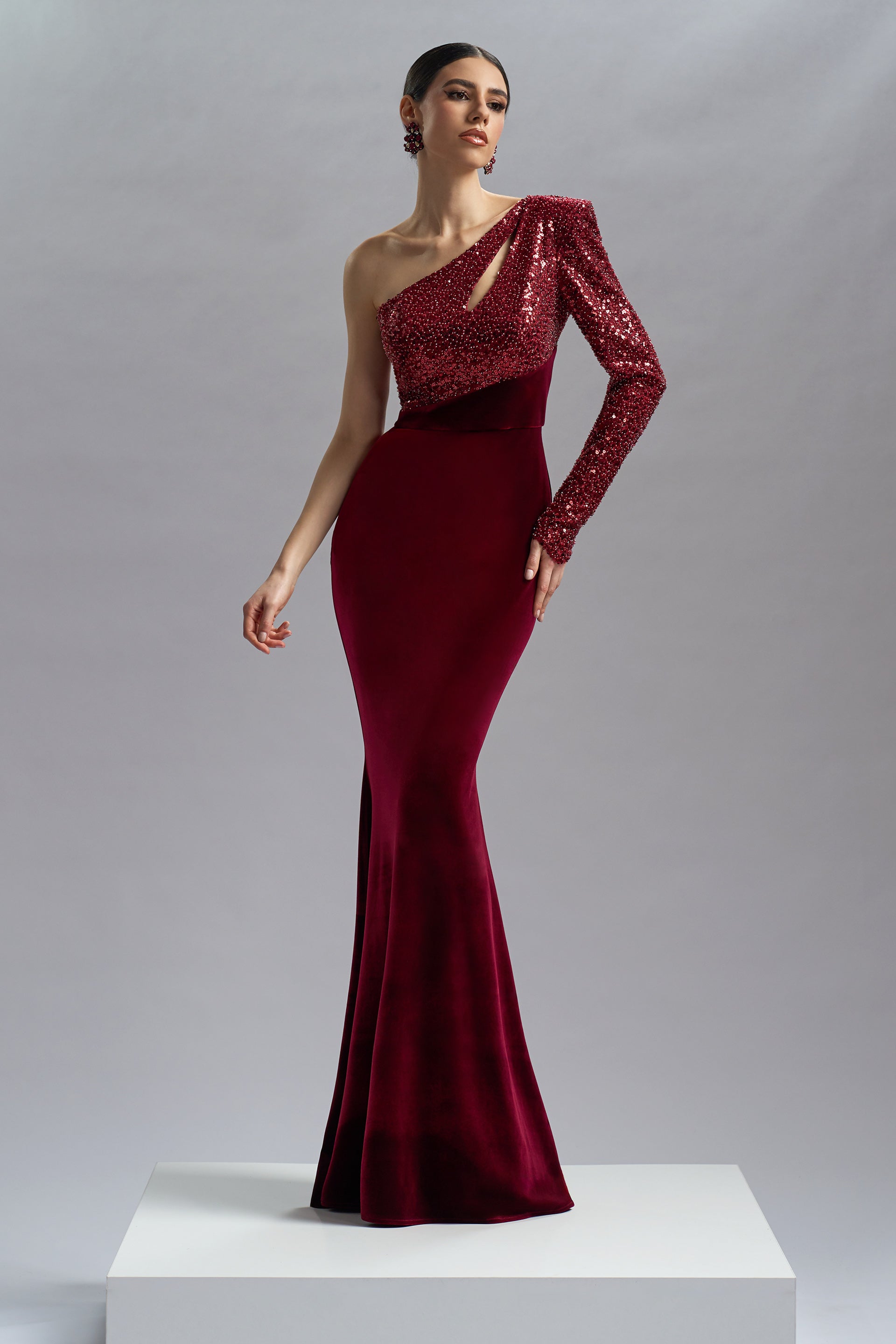 Long sequin and velvet evening dress Zephyra CA46
