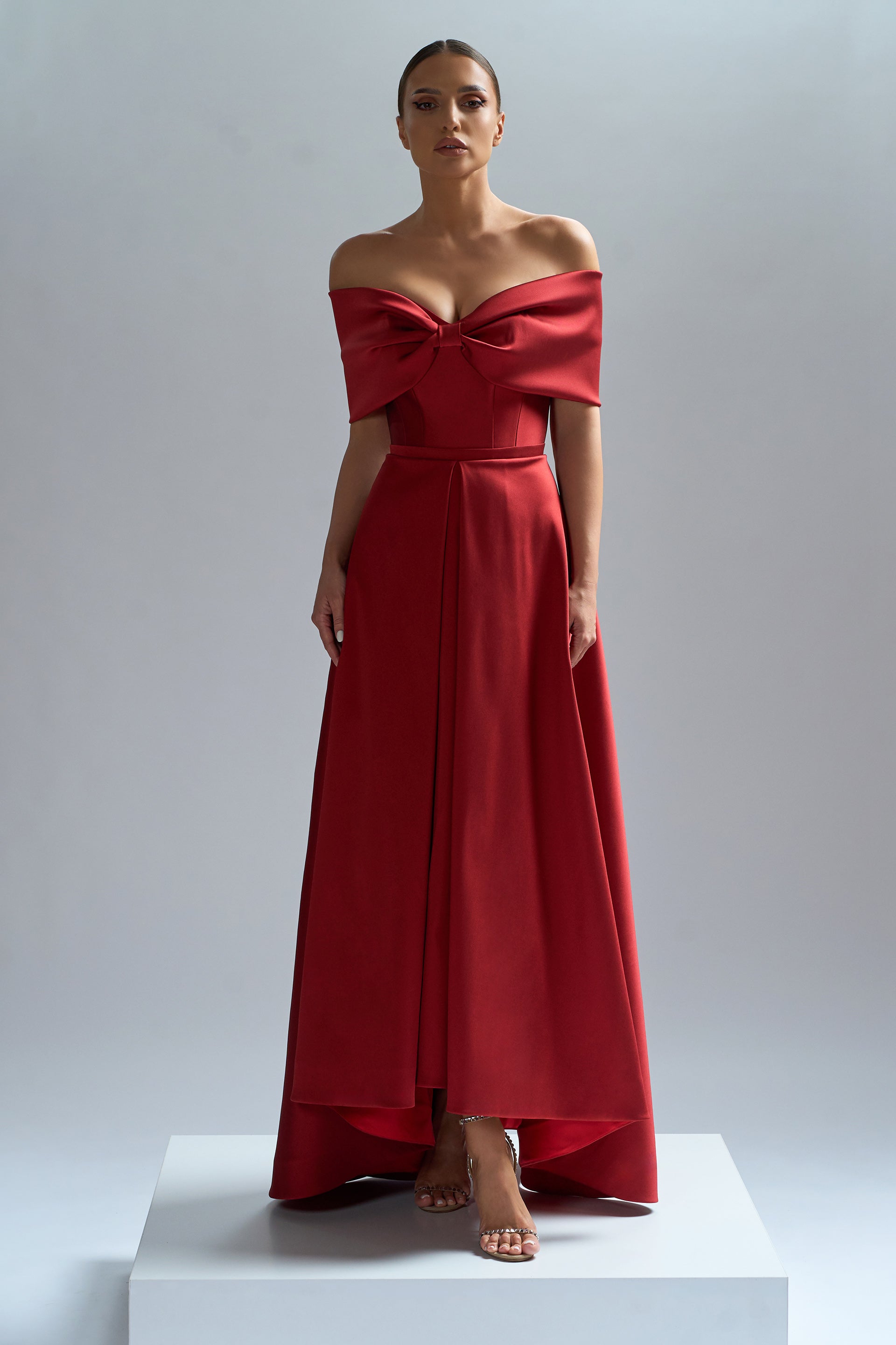 Long evening dress made of Italian elastic taffeta Rhea CA74