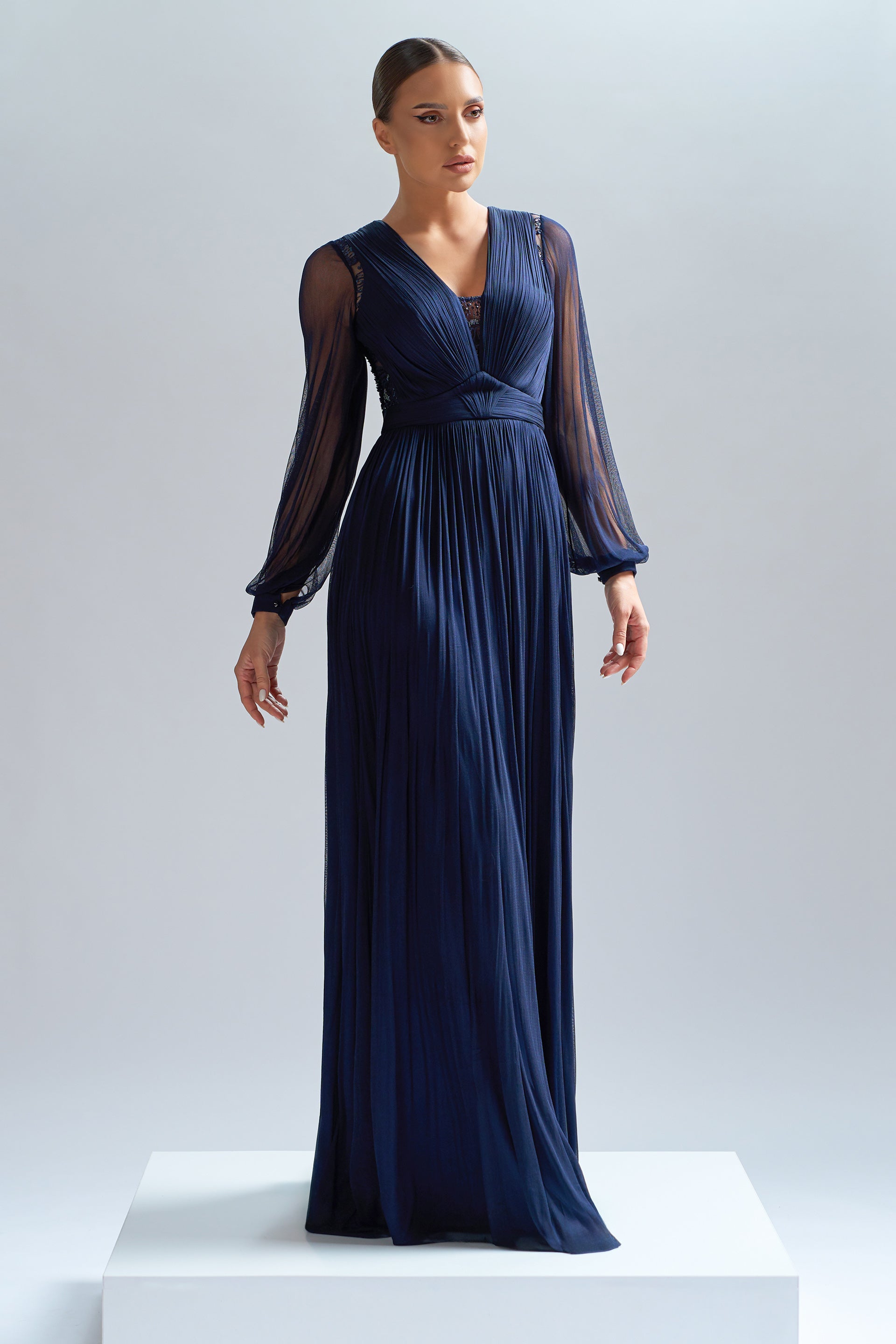Evening dress with hand pleated silk tulle Anastasia CA84