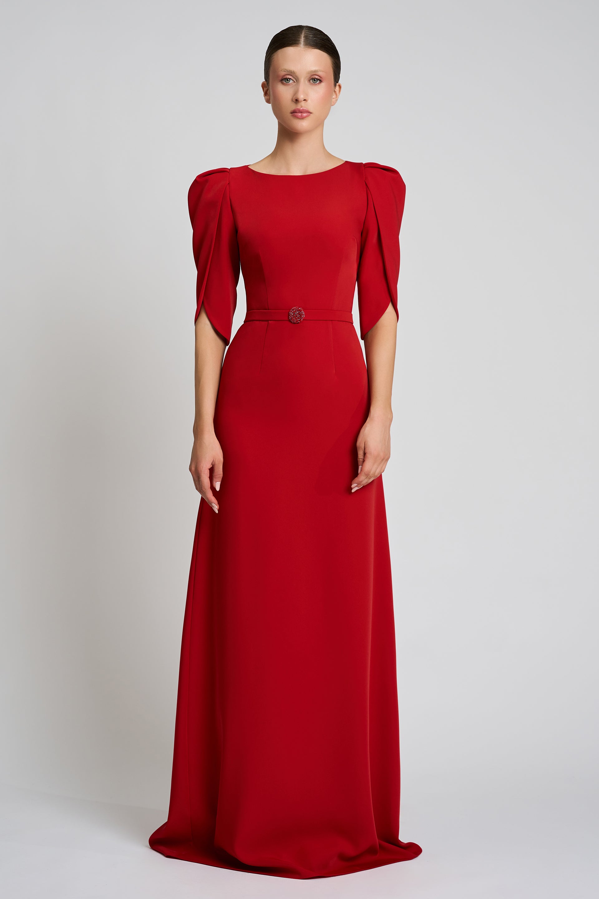 Short-sleeved evening dress made of stretch-crepe Blanca CA122