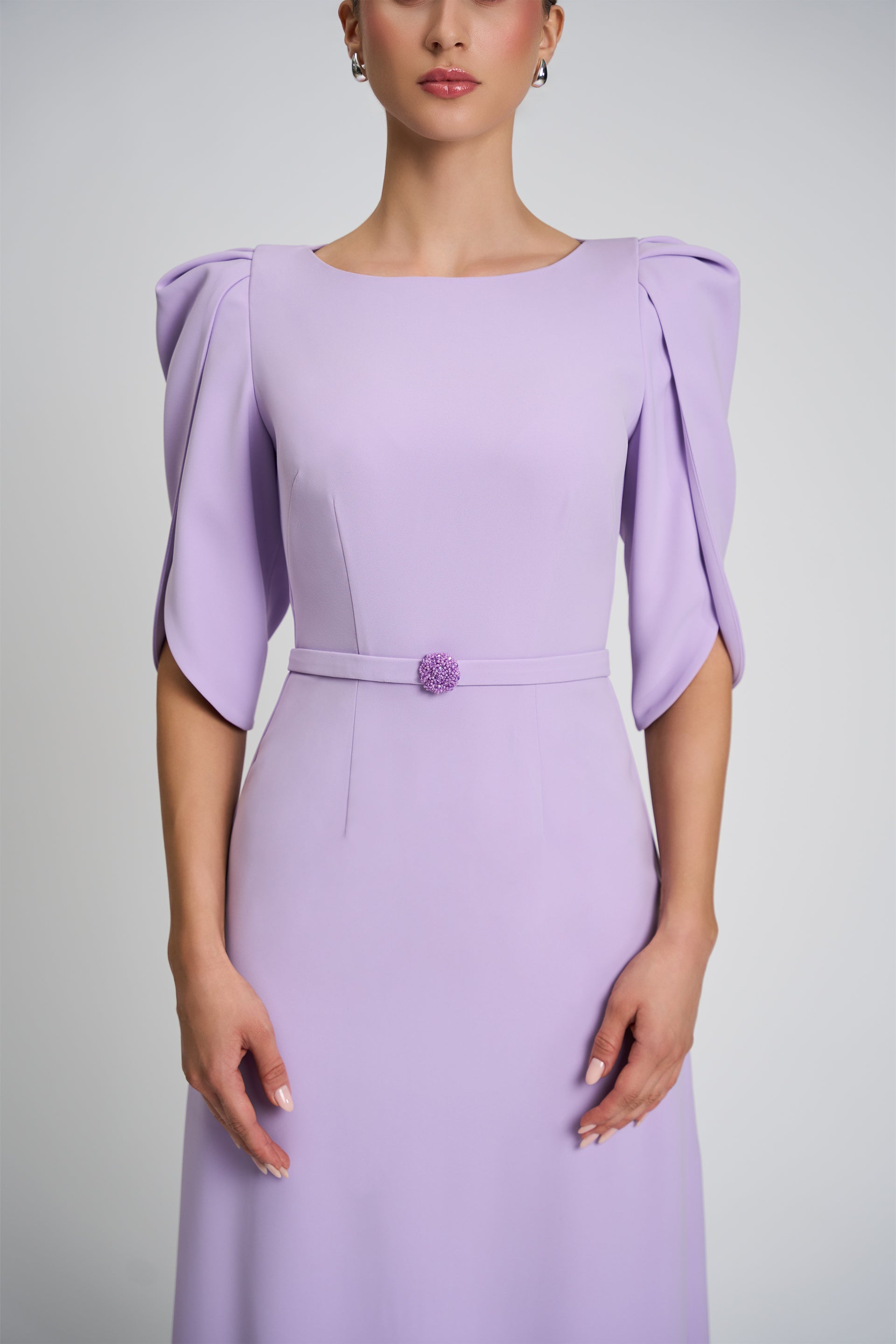 Short-sleeved evening dress made of stretch-crepe Blanca CA122