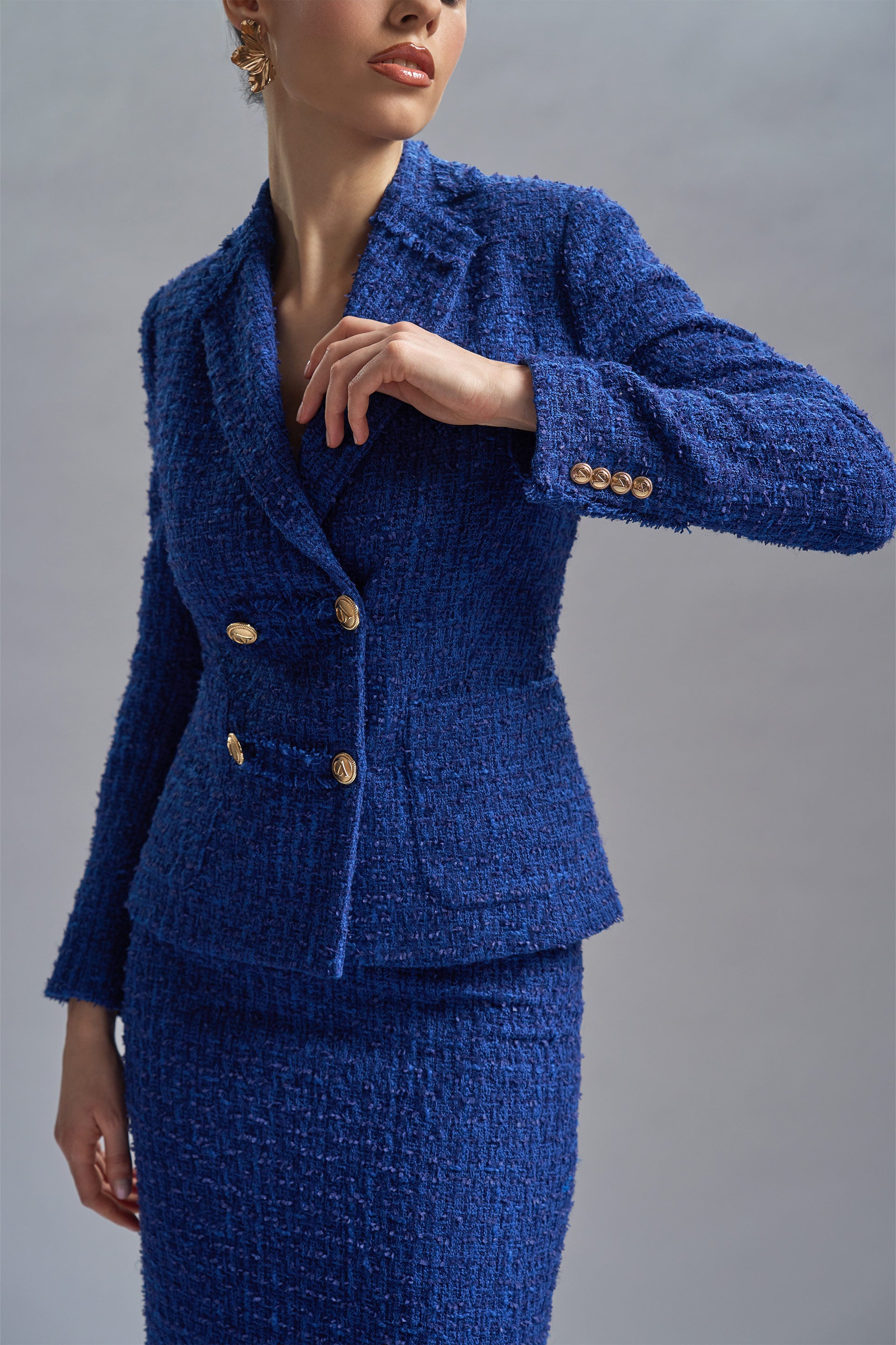 Plain tweed jacket with fringes - Tweed Carnet Italia C128