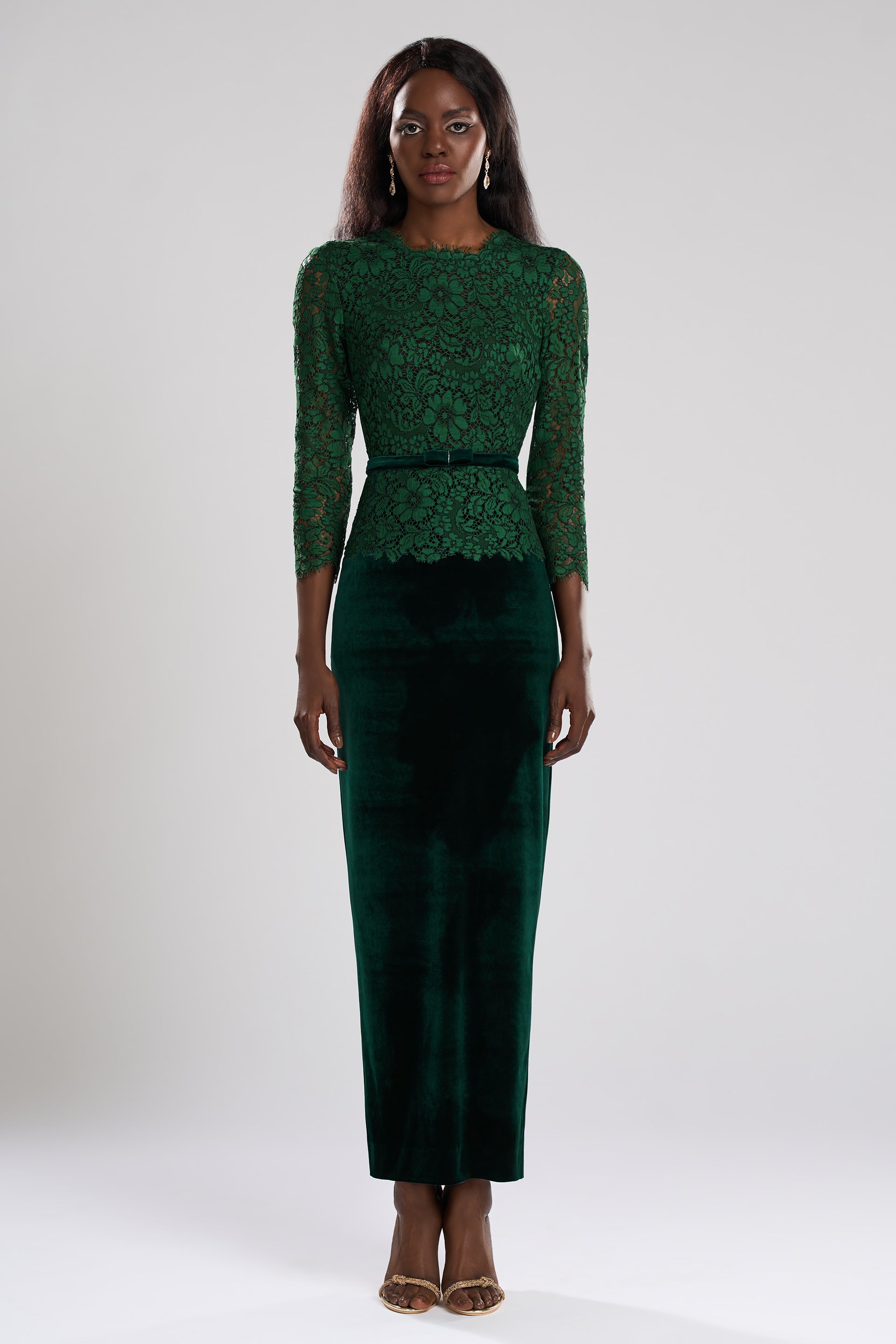 Midi dress made of lace and velvet Ida CA102