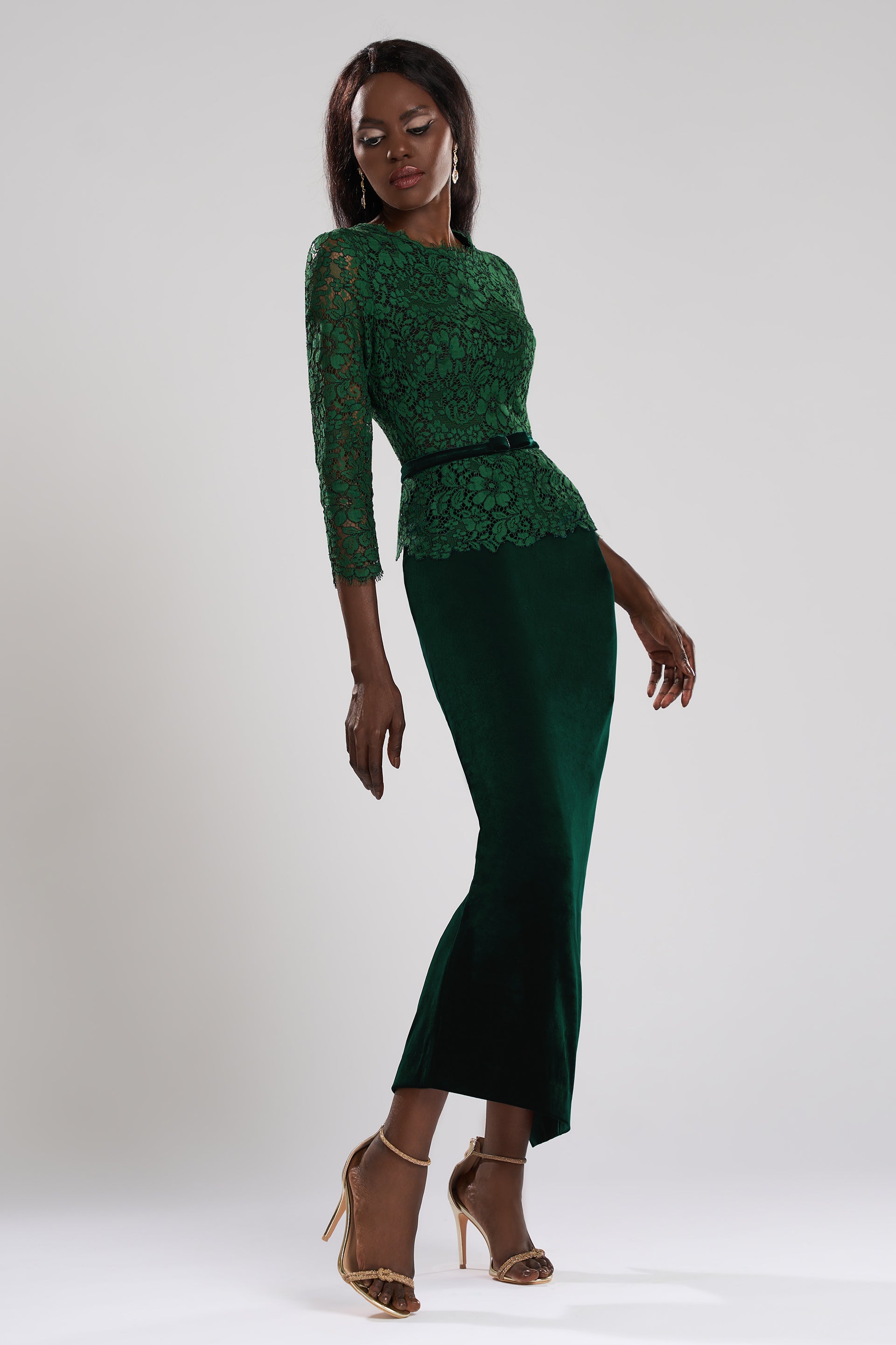 Midi dress made of lace and velvet Ida CA102