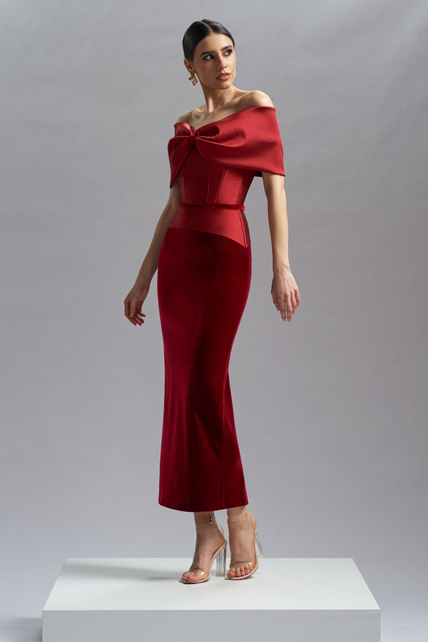 Cocktail dress made of Italian elastic taffeta and velvet SKA1367