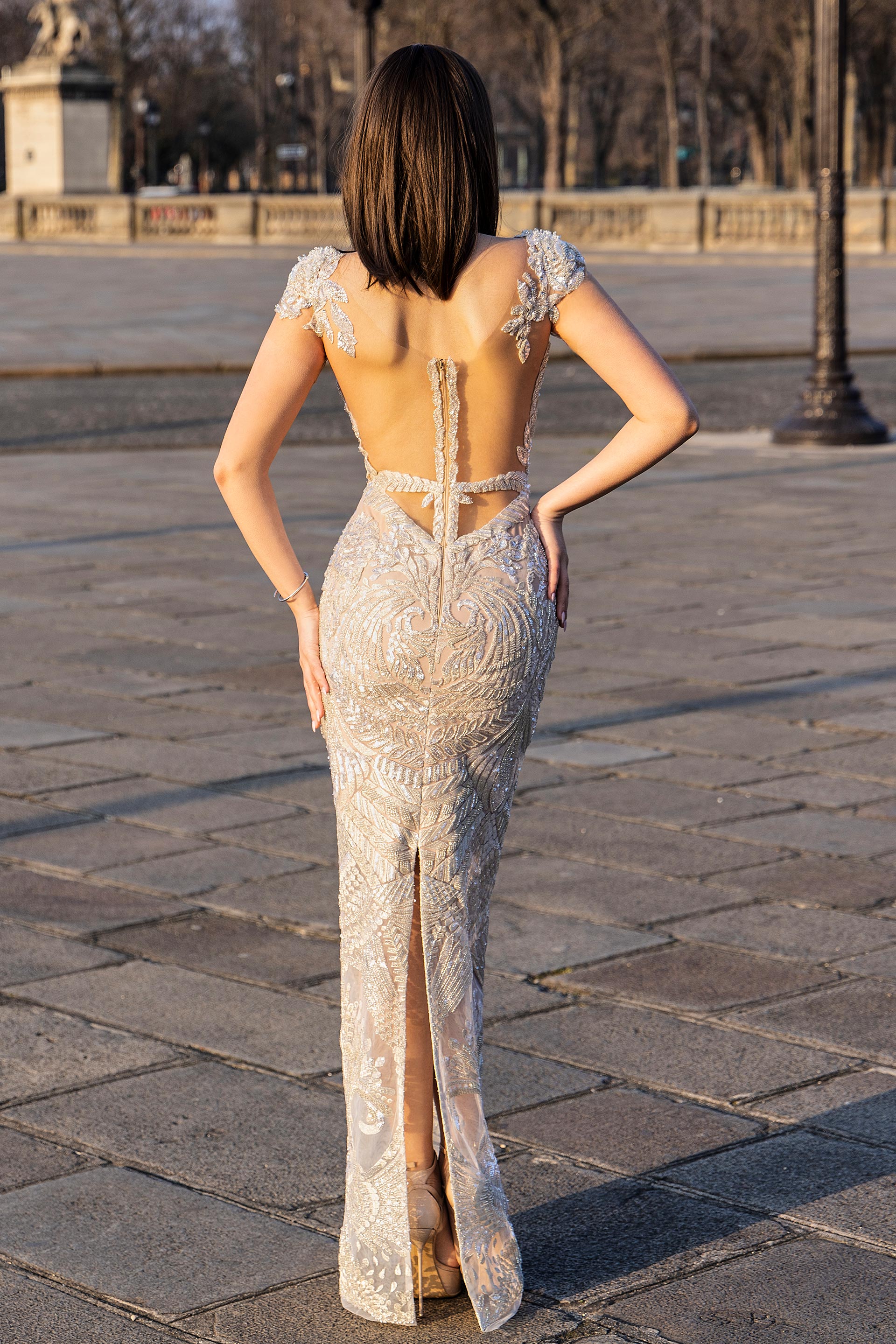Evening dress made of embroidery with Italian hand-sewn applications SKA1415