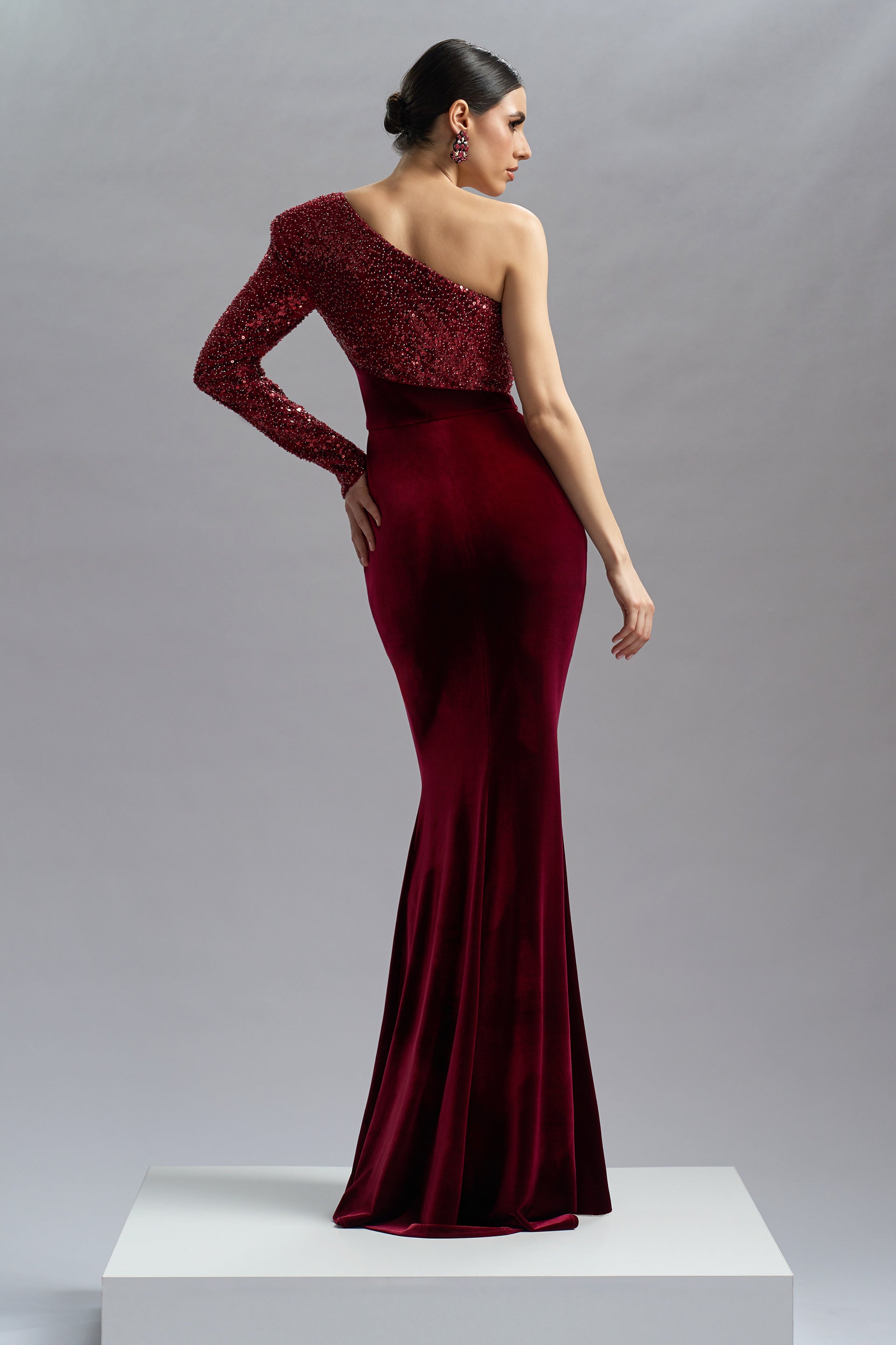 Long sequin and velvet evening dress Zephyra CA46