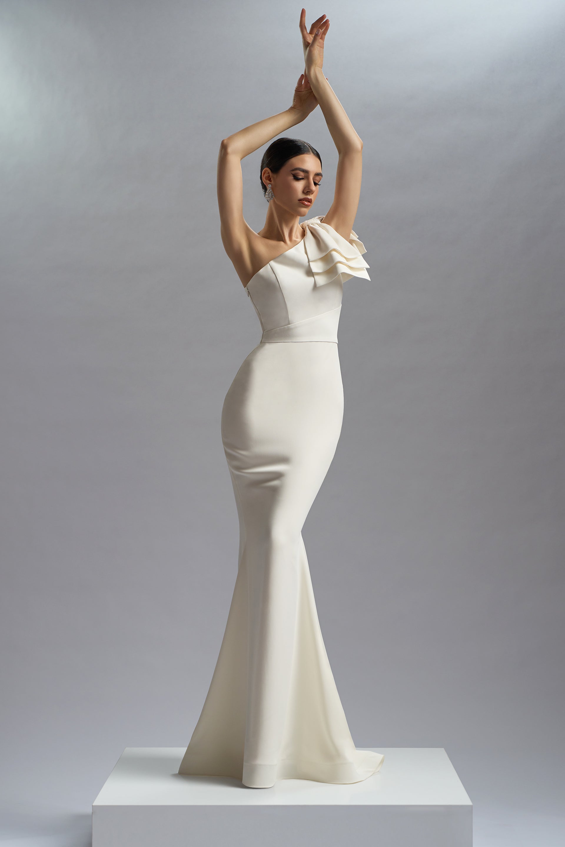 Moscow Crystal Studded Ruche Wedding Dress – Elia Vatine