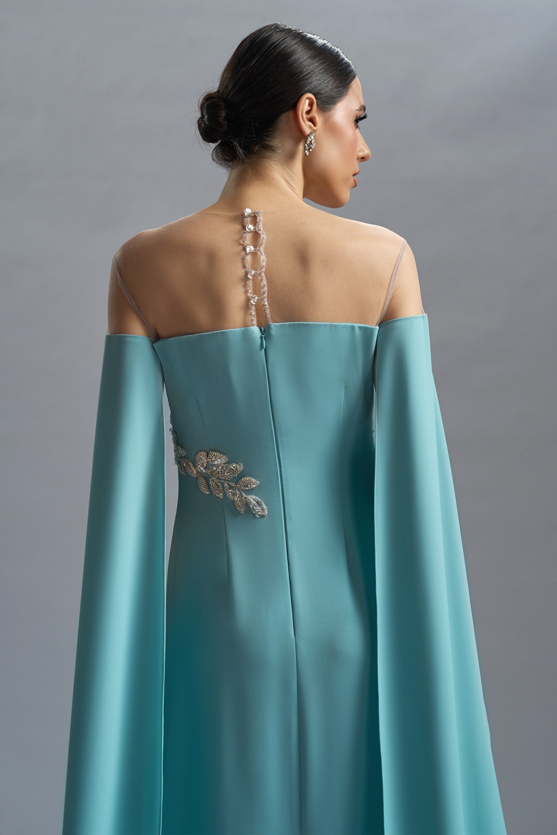 Crepe and lace with embroidery evening dress Kassandra CA57