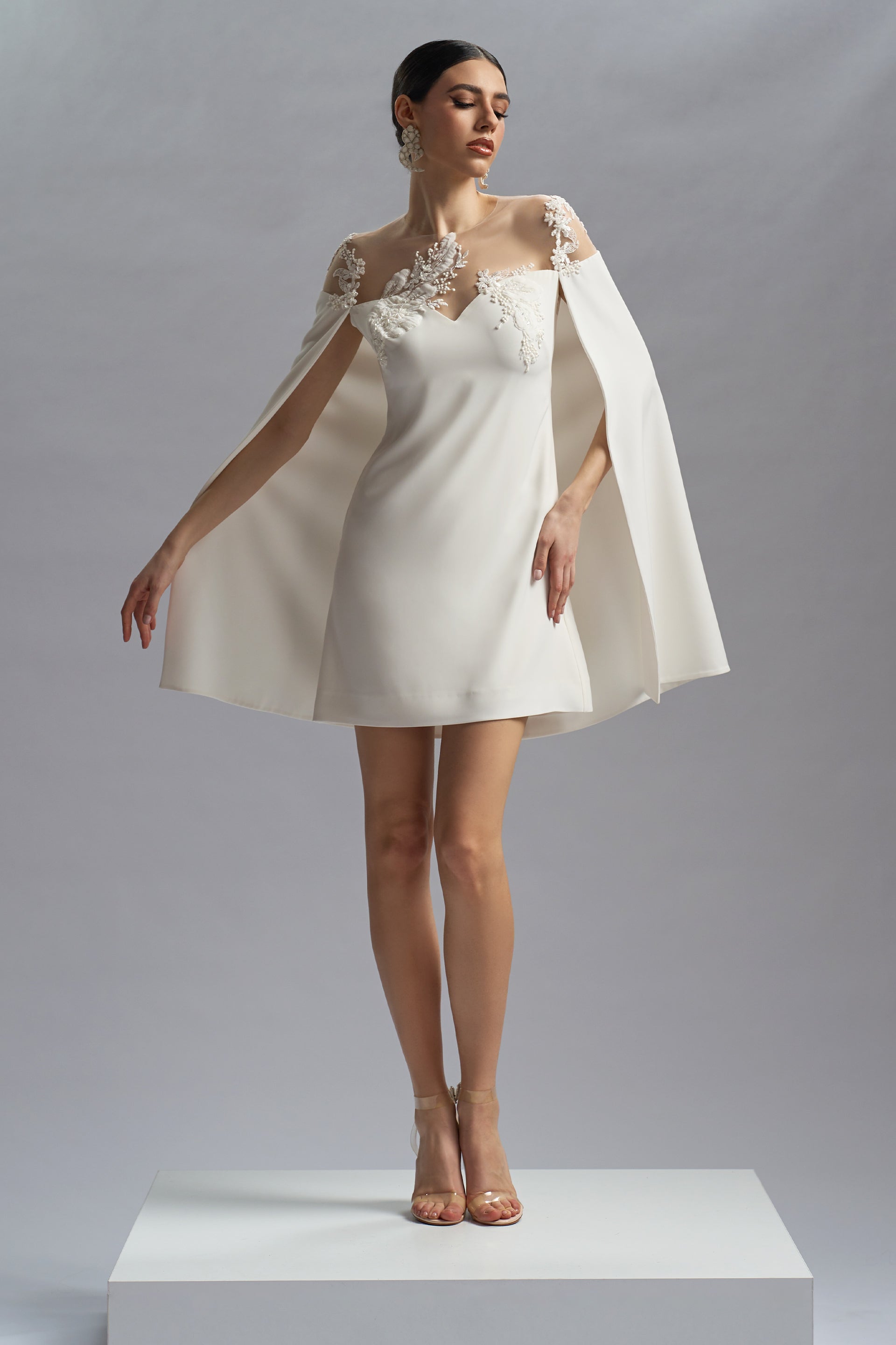 Crepe and lace with embroidery cocktail dress Theia CA59