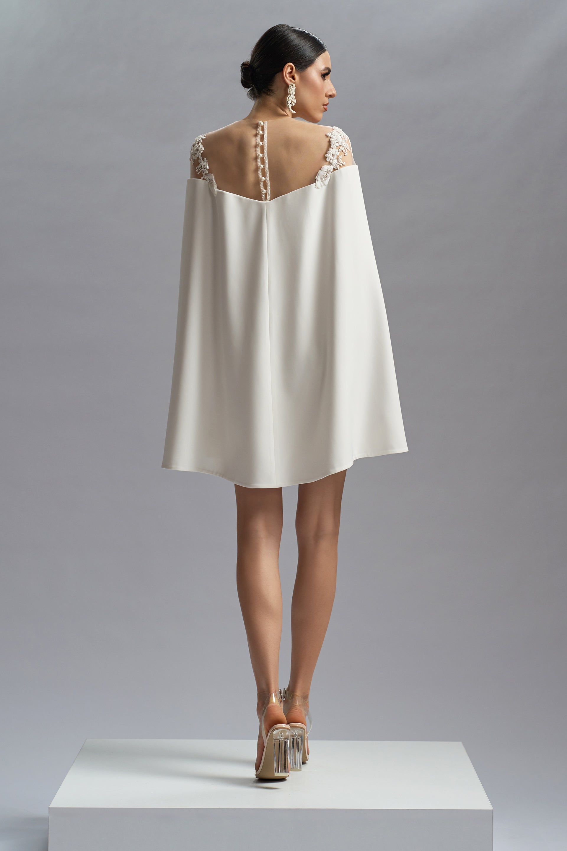Crepe and lace with embroidery cocktail dress Theia CA59
