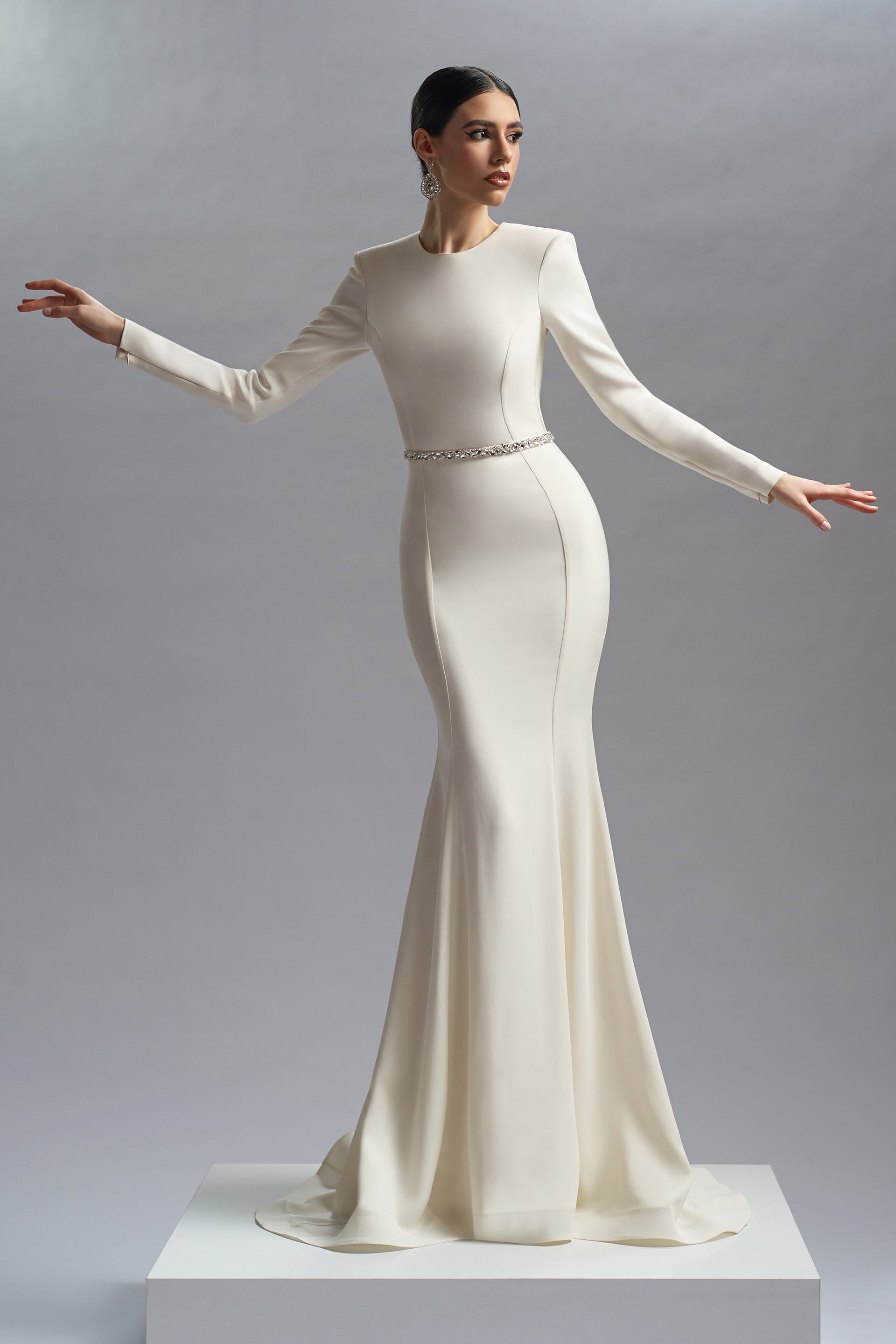Moscow Crystal Studded Ruche Wedding Dress – Elia Vatine