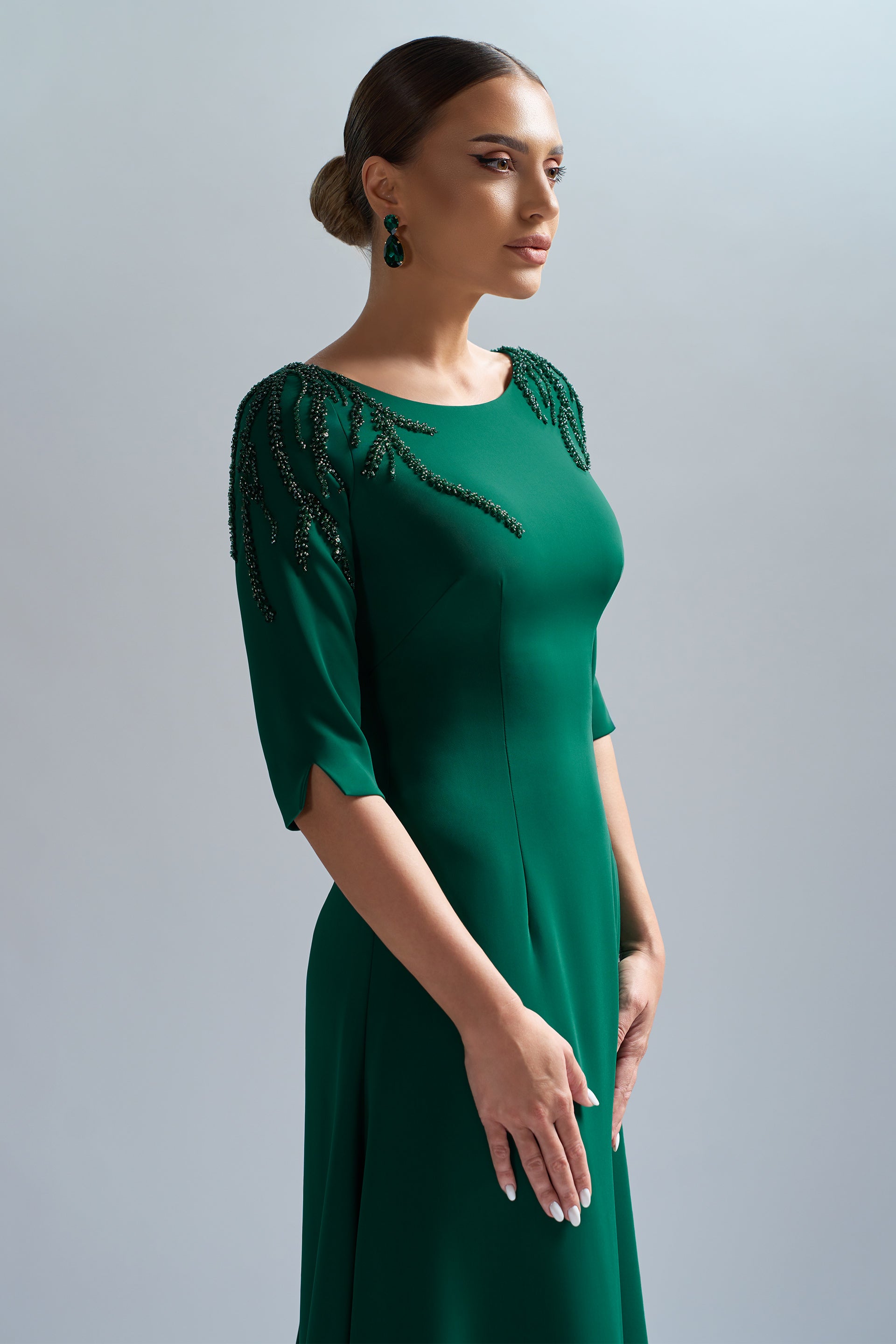 Stretch crepe and lace with embroidery dress Higia CA85