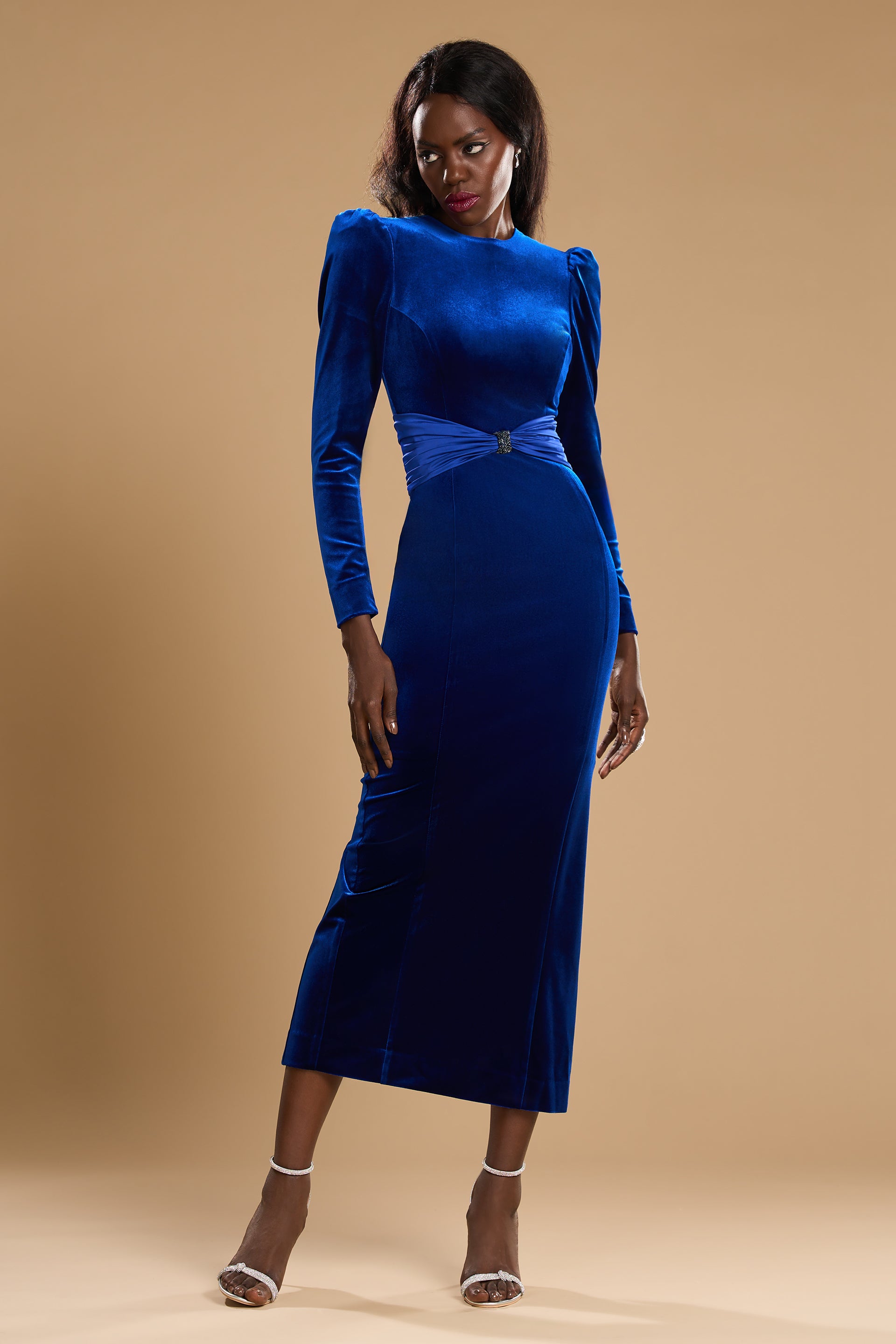 Velvet and satin midi dress Natalie CA95