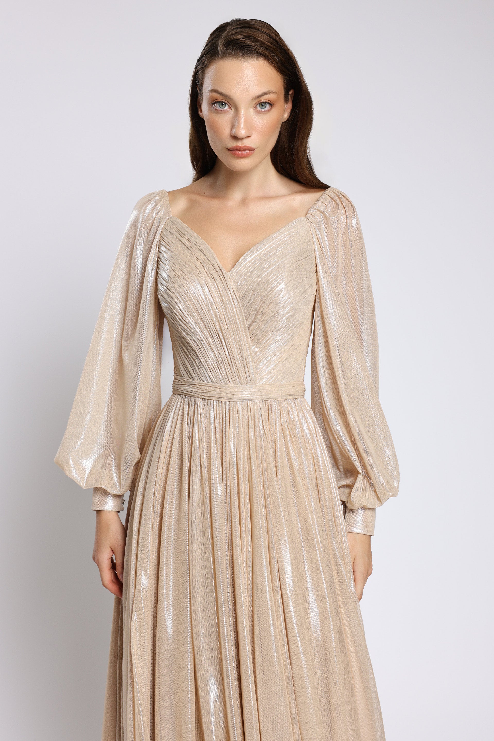 Long evening dress in metallic tulle Viona CA181