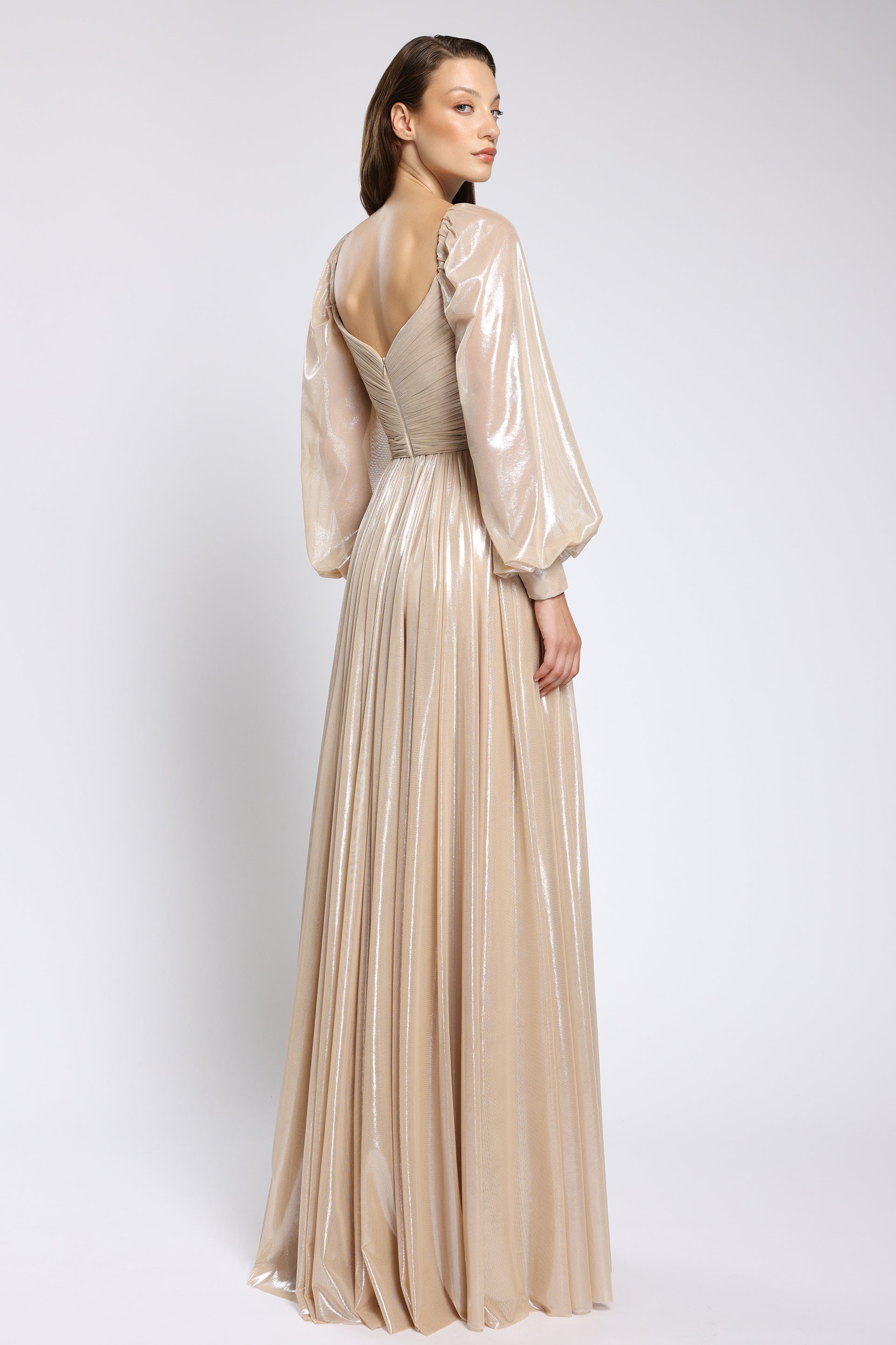 Long evening dress in metallic tulle Viona CA181