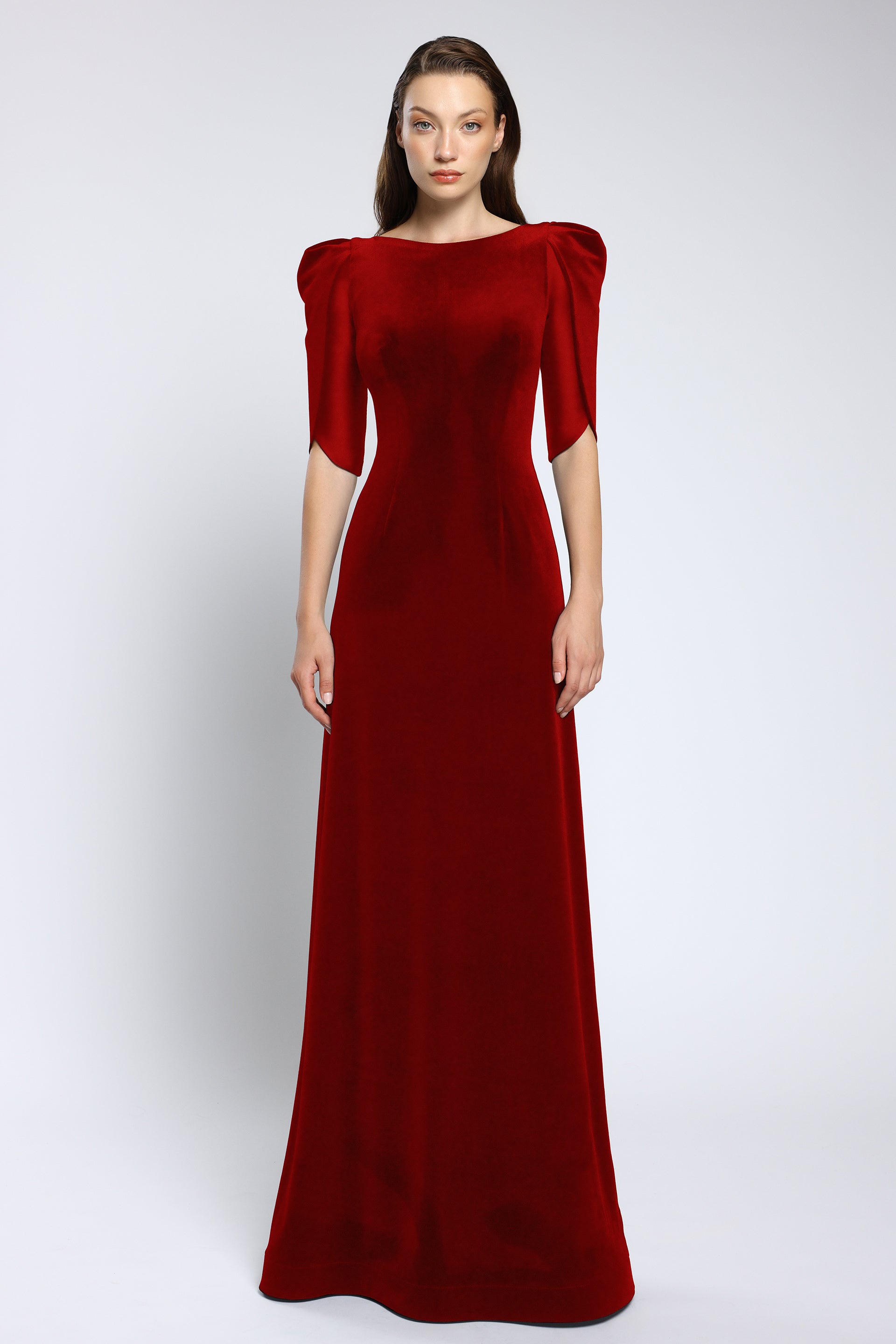 Evening dress in taffeta and velvet with embroidered belt Lilith CA162