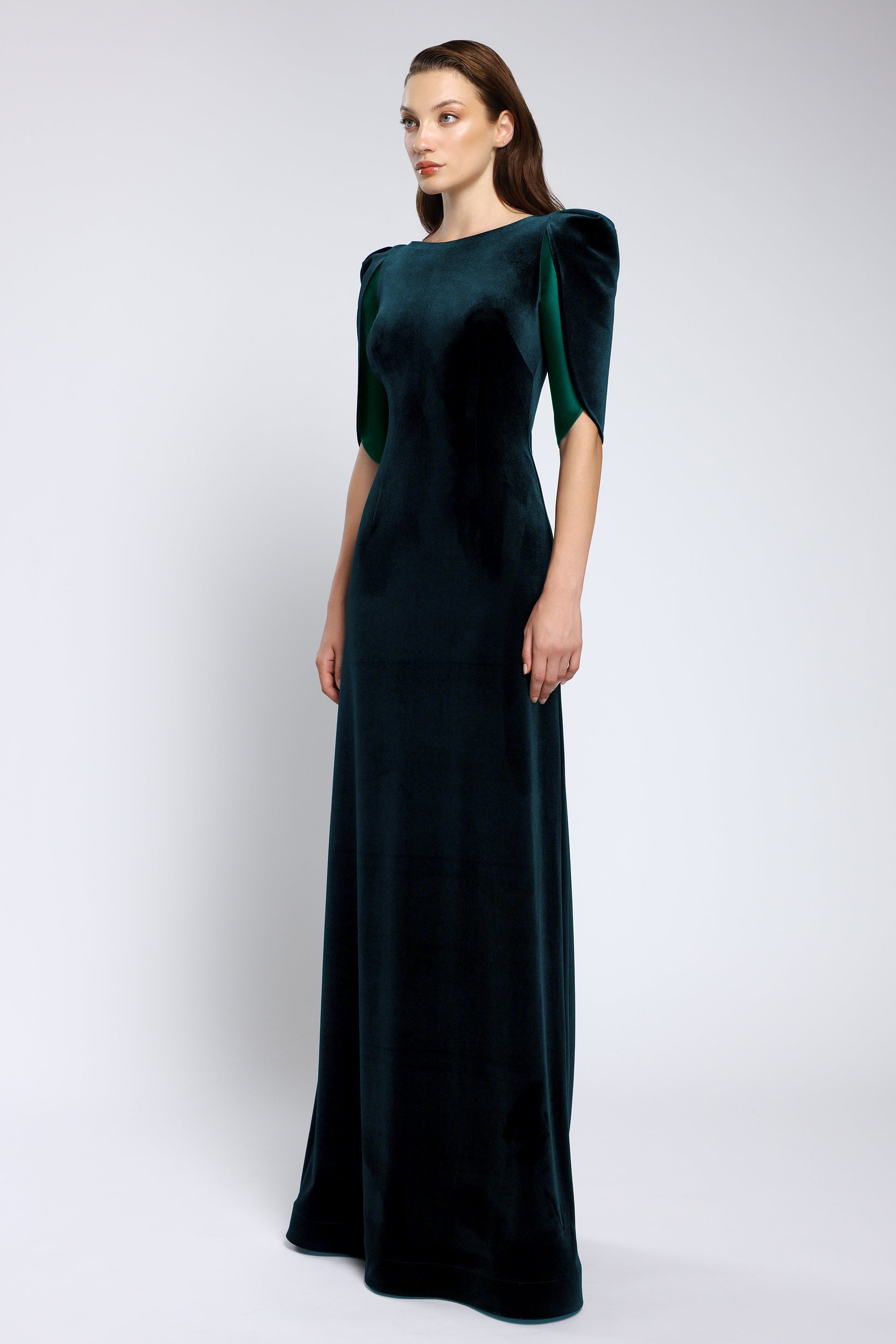 Evening dress in taffeta and velvet with embroidered belt Lilith CA162