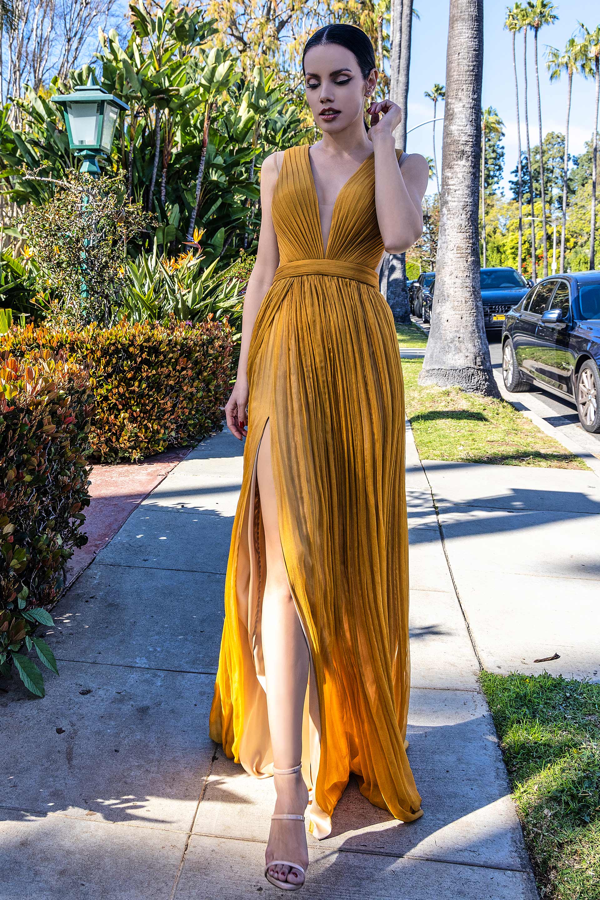 Mustard evening clearance dress