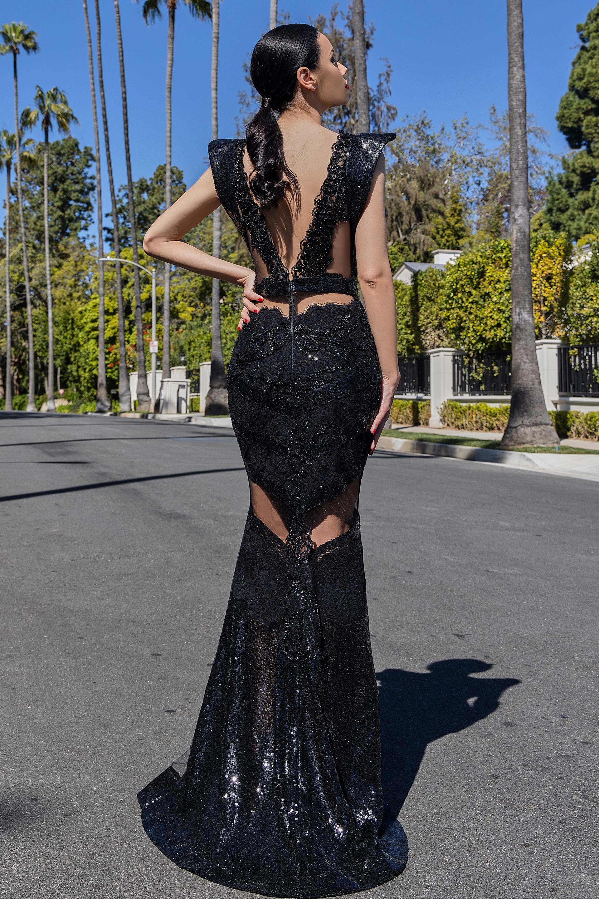 Evening dress made of sequins and embroidery with hand-sewn applications SKA1406