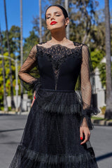 Cocktail dress with long sleeves, made of lace SKA1413