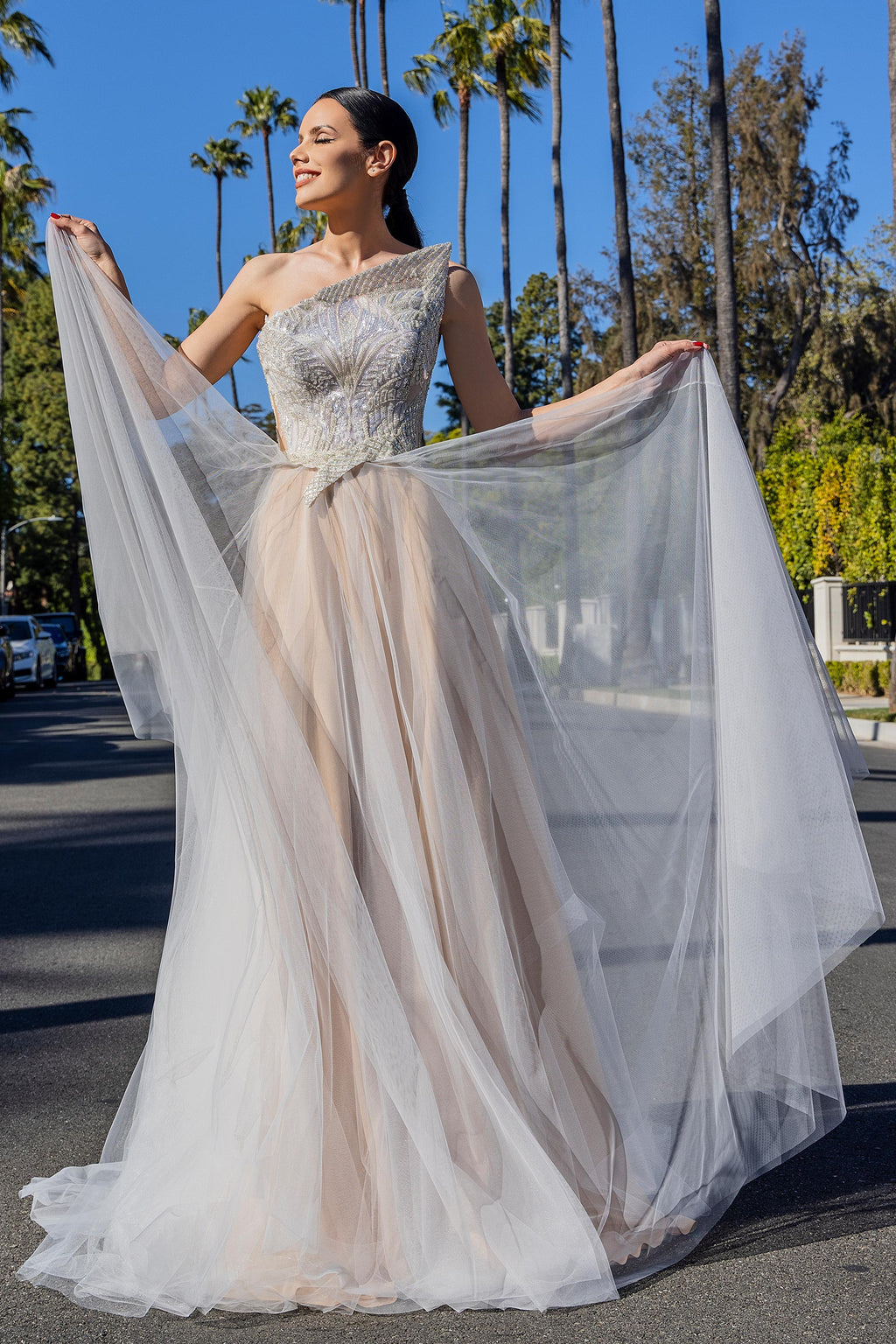 Hand-sewn sequin embroidery evening dress with Swarovski elements appl