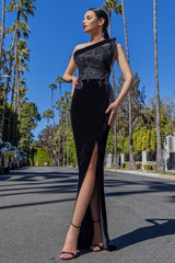 Long evening dress made of velvet and Italian lace SKA1424
