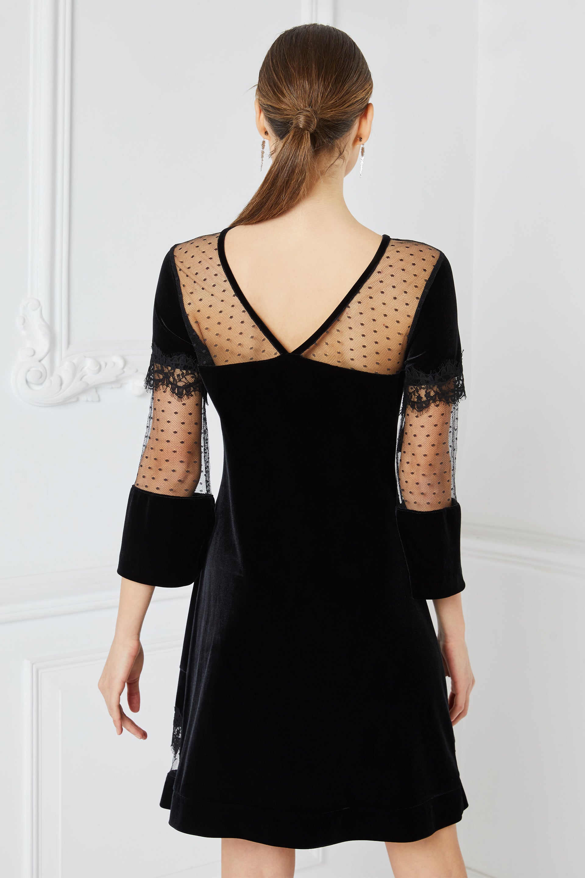 Velvet dress with French Chantilly lace Scala Dress MA8