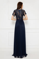 Silk tulle and lace with hand-sewn applications evening dress SKA991