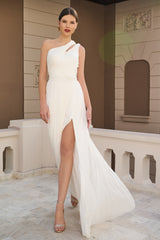Long dress made of pure silk tulle with French Chantilly lace SKA1343