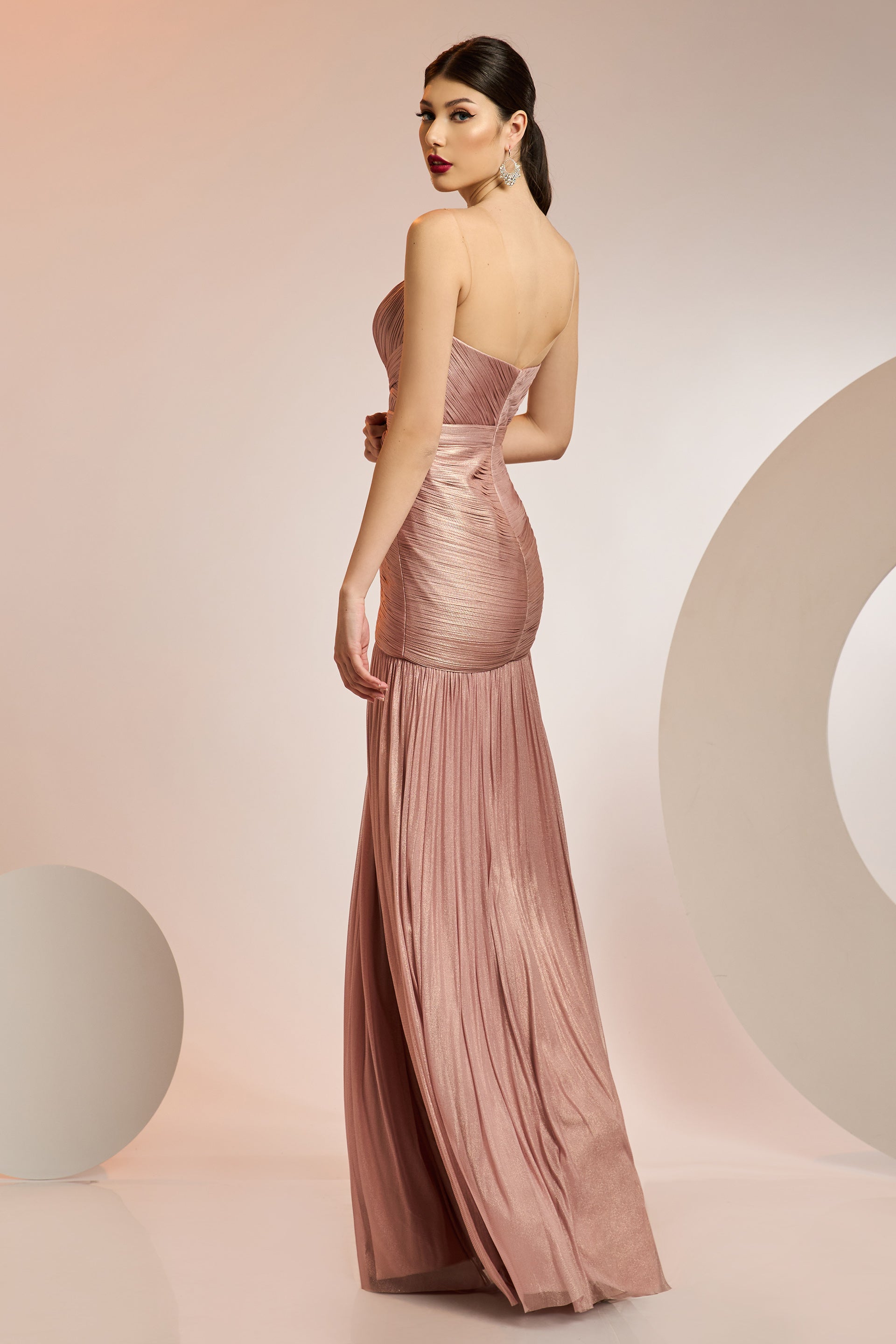 Long evening dress made of pure silk tulle with metallic effect SKA1349