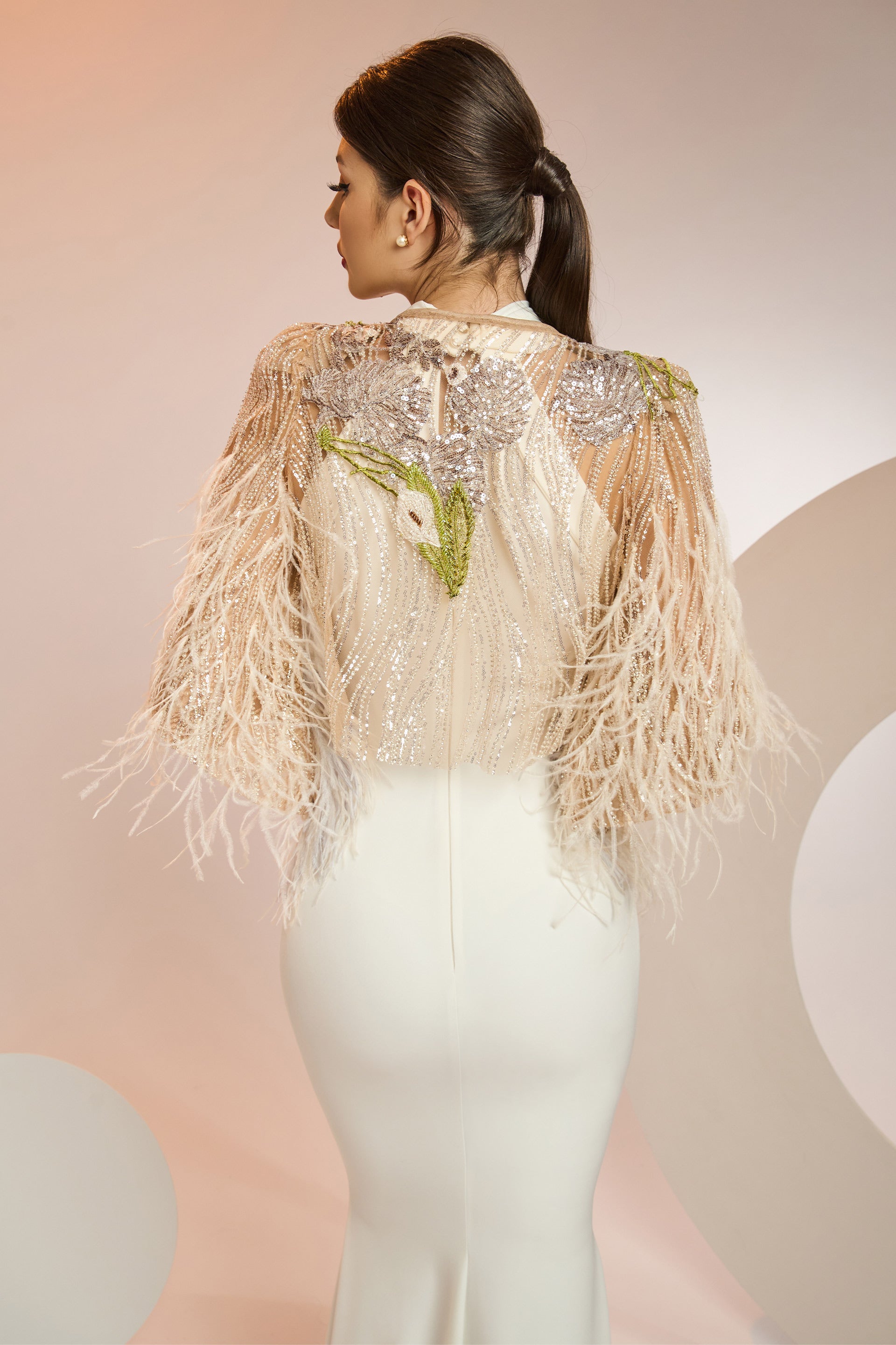 Cape made of French lace and embroidery with hand-sewn applications SKA1383