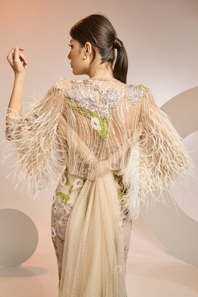 Cape made of French lace and embroidery with hand-sewn applications SKA1383