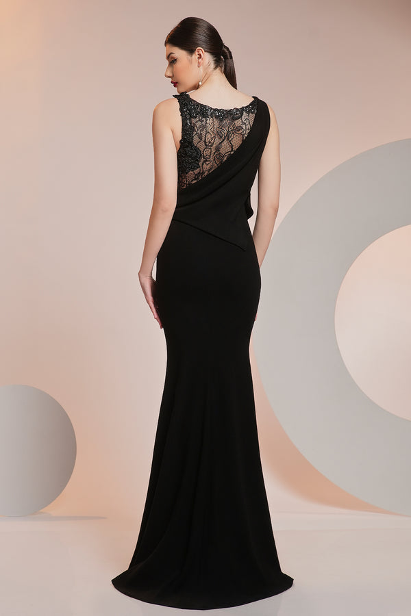 Stretch-crepe and Chantilly lace evening dress SKA1398