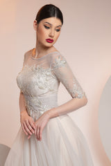 Evening dress made of French Chantilly lace and embroidery with applications SKA1404