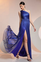 Silk tulle, one-shoulder evening dress SKA731