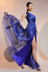 Silk tulle, one-shoulder evening dress SKA731