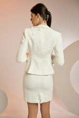 Plain tweed jacket with fringes, French lace and embroidery with applications SKAY 13