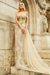 Evening dress made of French lace and embroidery with hand-sewn applications SKA1384
