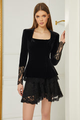 French Solstiss lace and velvet blouse SKA1091