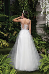 Bridal dress made of embroidery with 3D flowers and hand sewn applications  SKA1067