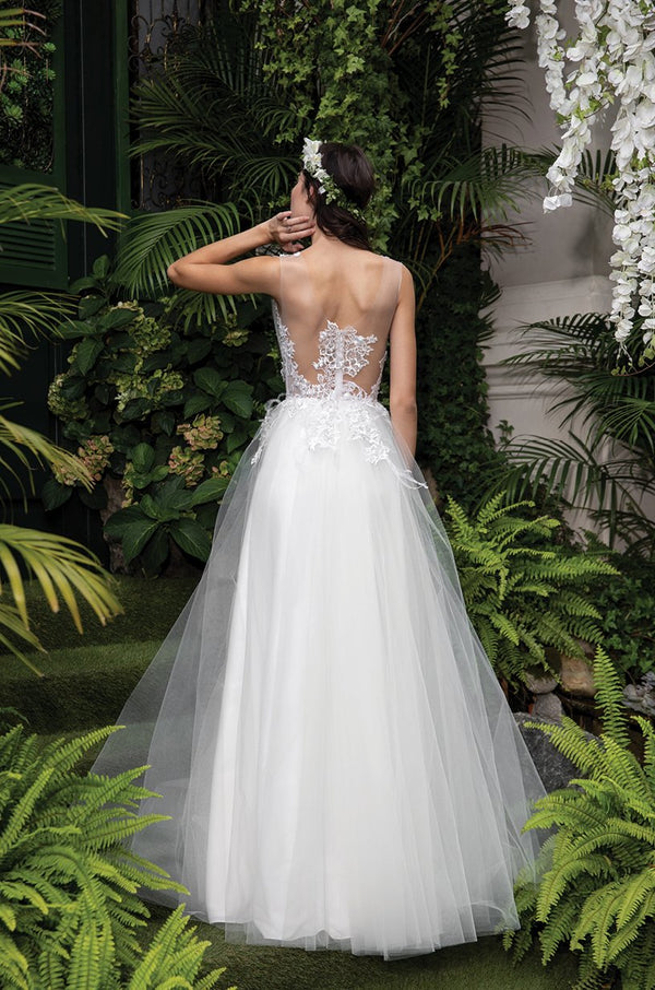 Bridal dress made of embroidery with 3D flowers and hand sewn applications  SKA1067