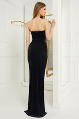 Velvet and French Chantilly lace, long evening dress SKA1104