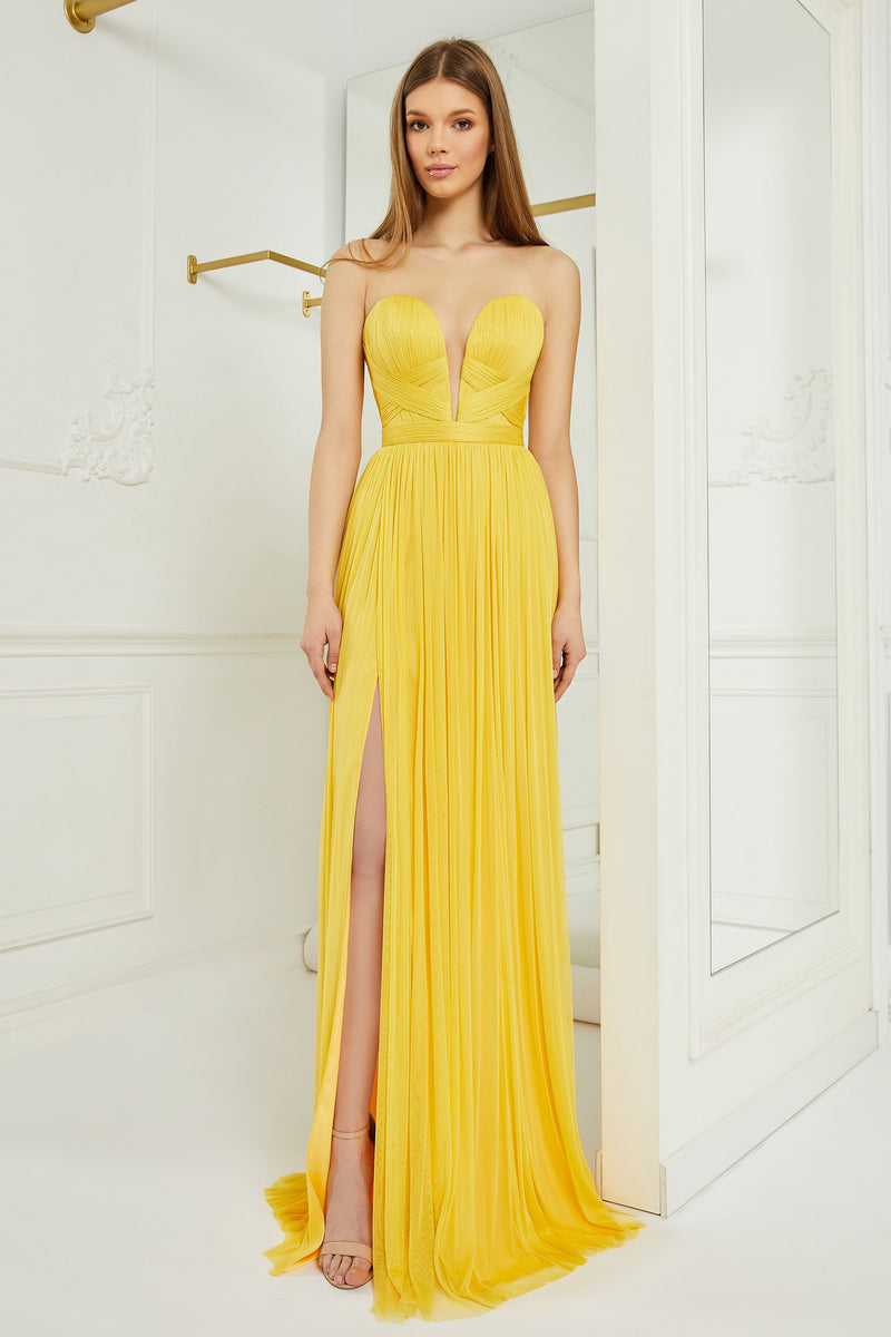 Evening dress with hand pleated pure silk tulle SKA1119