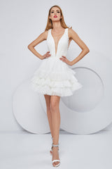 Hand pleated pure silk tulle and French Chantilly lace cocktail dress SKA1175