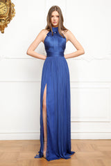 Pure silk tulle, long evening dress, with open back SKA813